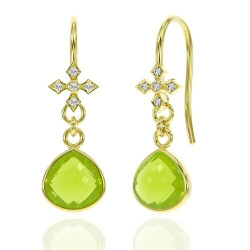 6529 Peridot Earrings in Heart Dangle Drop Shape - 18K Gold Vermeil